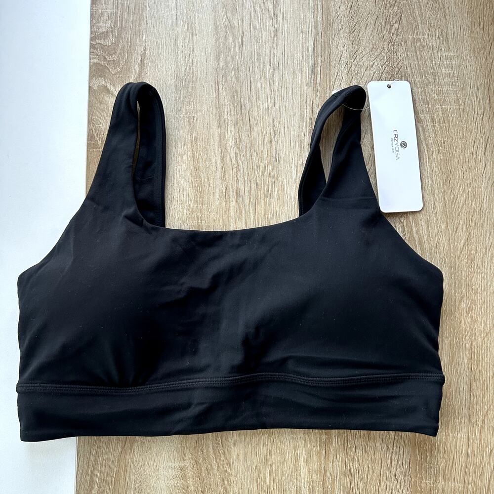 NWT CRZ YOGA Women's Butterluxe Scoop Back Sports Bra Size XL M Black New